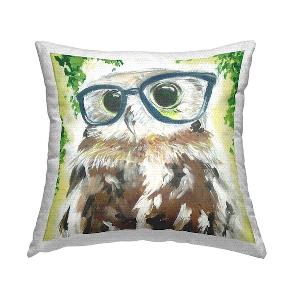 Fun Owl Wearing Glasses Green Square Outdoor Throw Pillow