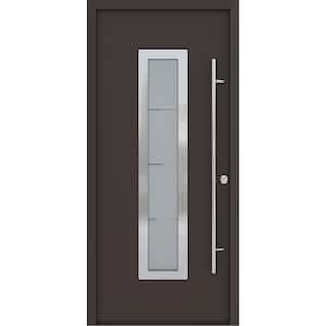 ARGOS 37 in. x 82" Left-Hand/Inswing Frosted Glass BROWN/WHITE Finished Steel Prehung Front Door with Hardware Kit