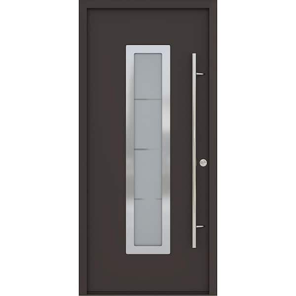 Belldinni ARGOS 37 in. x 82" Left-Hand/Inswing Frosted Glass BROWN/WHITE Finished Steel Prehung Front Door with Hardware Kit