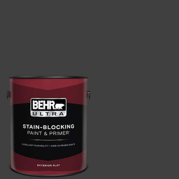 BEHR ULTRA 1 gal. #ECC-10-2 Jet Black Flat Exterior Paint & Primer