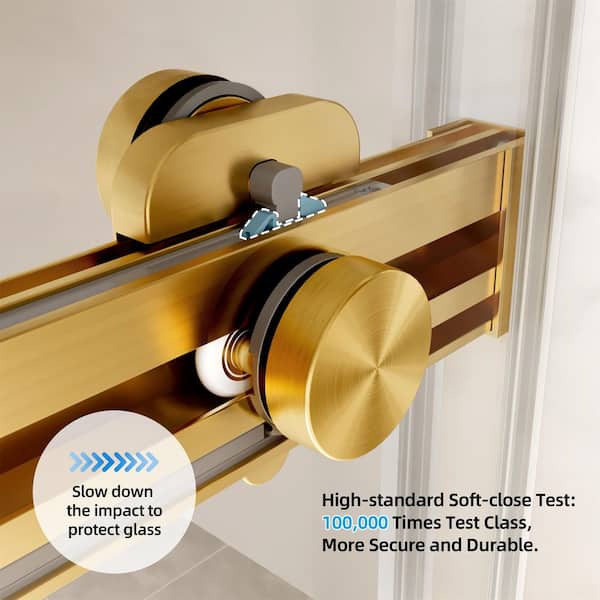 Modern 48 in. W x 74 in. H Double Sliding Frameless Shower Door in Brushed Gold Finish with 5/16 in. (8mm) Clear Glass