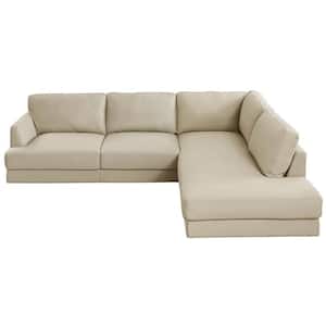 Glenville 108 in. Square Arm 2-Piece Genuine Leather L Shaped Right Facing Cozy Sectional Sofa in Ivory