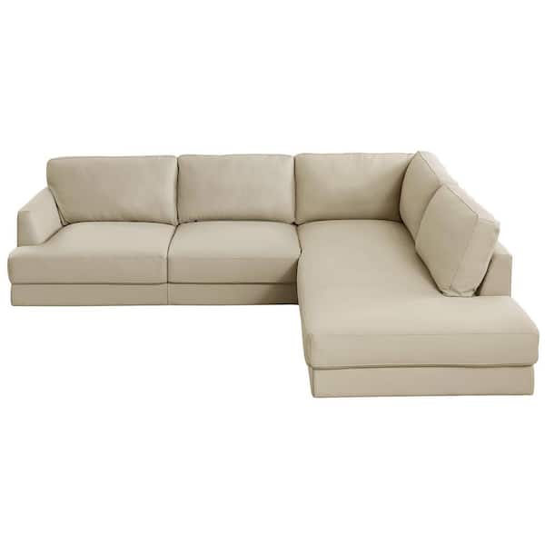 Ashcroft Furniture Co Glenville 108 in. Square Arm 2-Piece Genuine Leather L Shaped Right Facing Cozy Sectional Sofa in Ivory