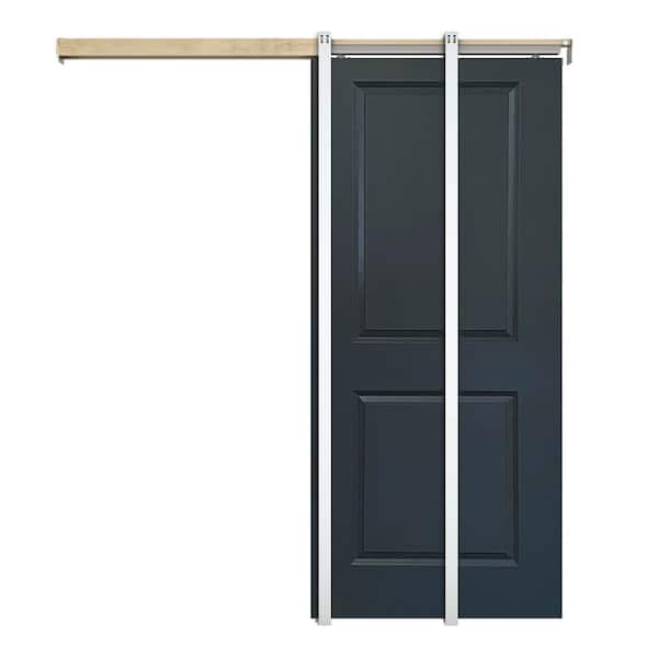 CALHOME 36 in. x 80 in. Charcoal Gray Painted Composite MDF 2PANEL Interior Sliding Door with Pocket Door Frame and Hardware Kit