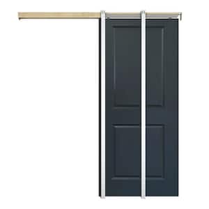 30 in. x 80 in. Charcoal Gray Painted Composite MDF 2PANEL Interior Sliding Door with Pocket Door Frame and Hardware Kit