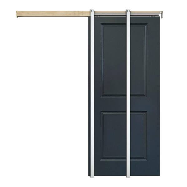 CALHOME 30 in. x 80 in. Charcoal Gray Painted Composite MDF 2PANEL Interior Sliding Door with Pocket Door Frame and Hardware Kit