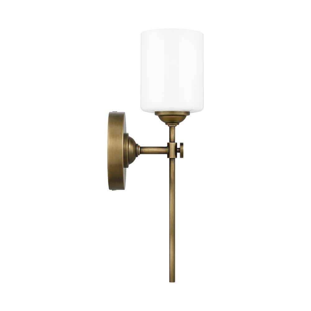Weathered Brass Wall Sconce with Opal Glass Shade