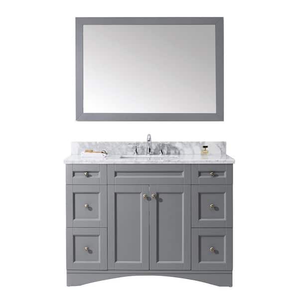 Virtu USA Elise 49 in. W Bath Vanity in Gray with Marble Vanity Top in White with Square Basin and Mirror