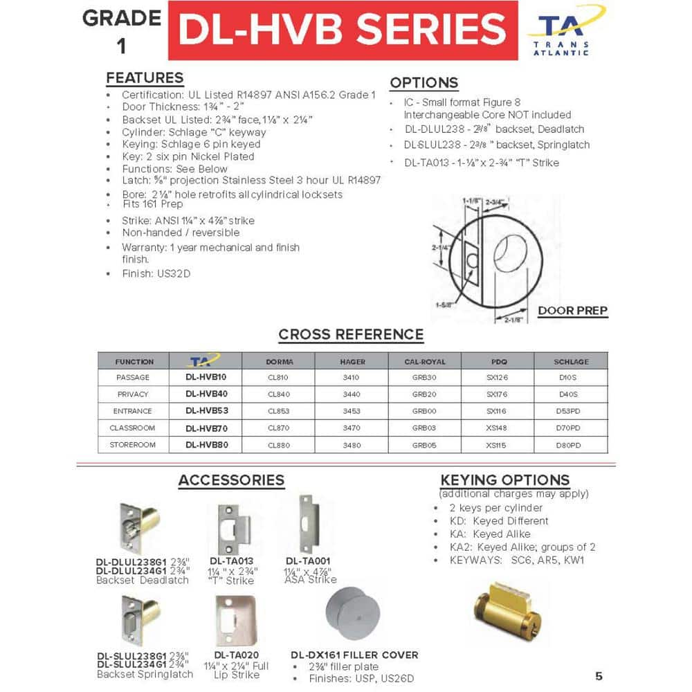 Heavy Duty Stainless Steel Grade 1 Cylindrical Entry Door Knob