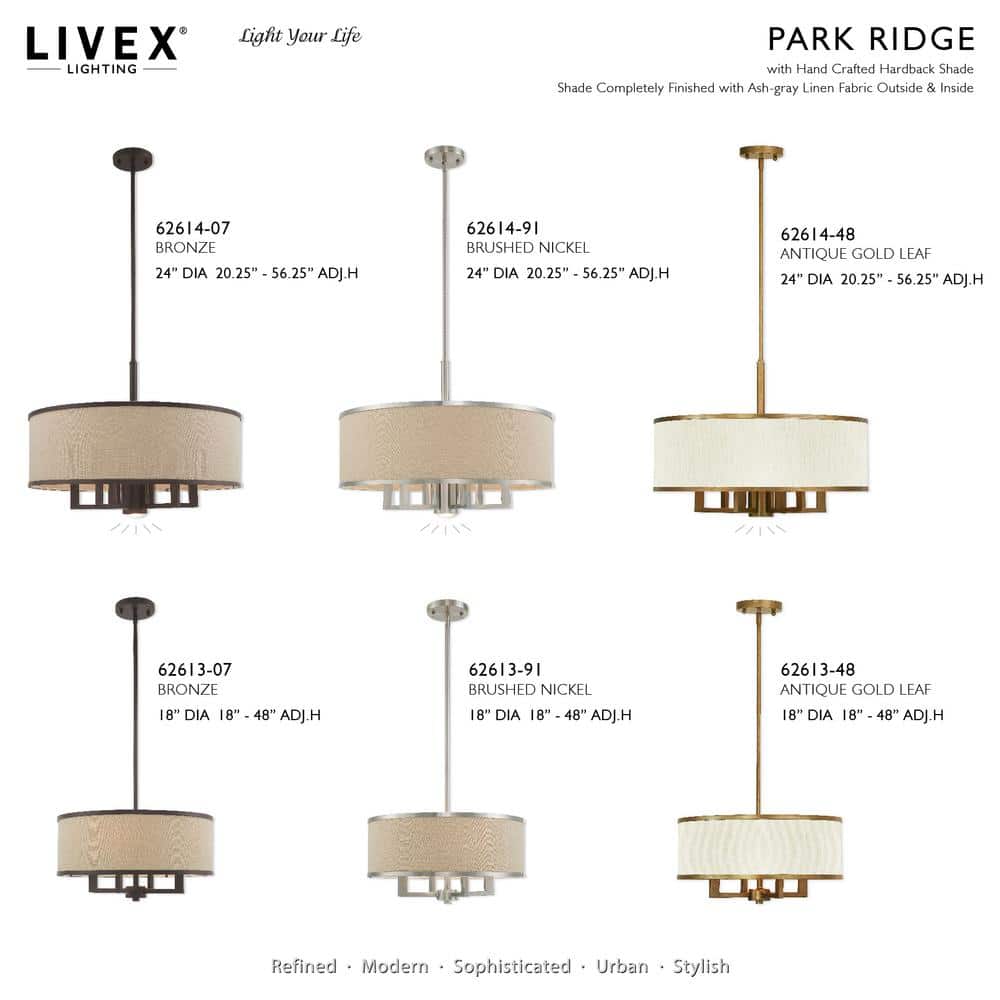 Antique Gold Leaf 6-Light Drum Chandelier with Linen Shade