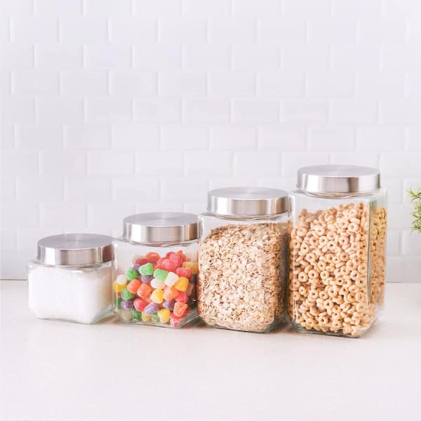 Stackable Kitchen Canisters Set Clear Glass Jars for Home