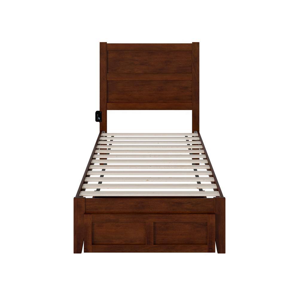 Walnut Twin Wood Platform Bed with Foot Drawer