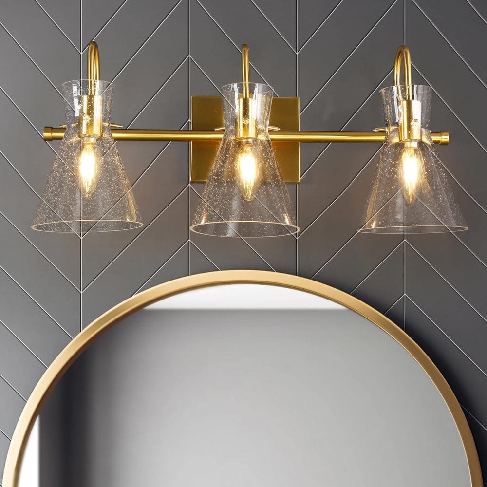 Uolfin Modern Bell Bathroom Vanity Light, 3Light Brass Gold Wall