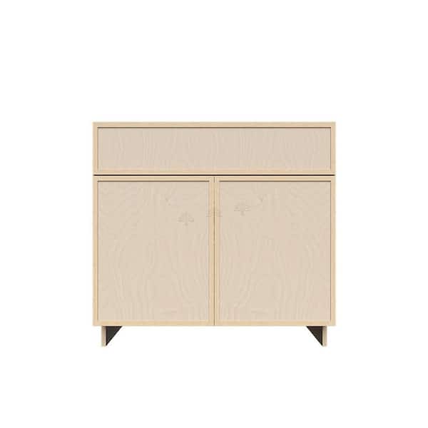 Slim Shaker Assembled 27 in. W x 34.5 in. H x 24 in. D Sink Base Kitchen Cabinet in Natural Wood