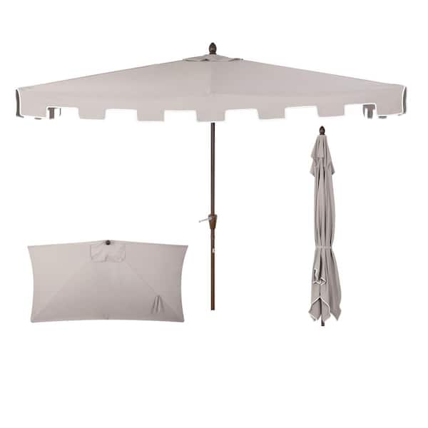 JONATHAN Y Sidney 9 ft. MidCentury Rectangular Half Market Patio Umbrella with Crank, Wind Vent and UV Protection in Gray/White