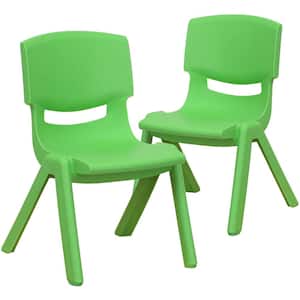2 Pack Green Plastic Stackable School Chair with 10.5 in. Seat Height