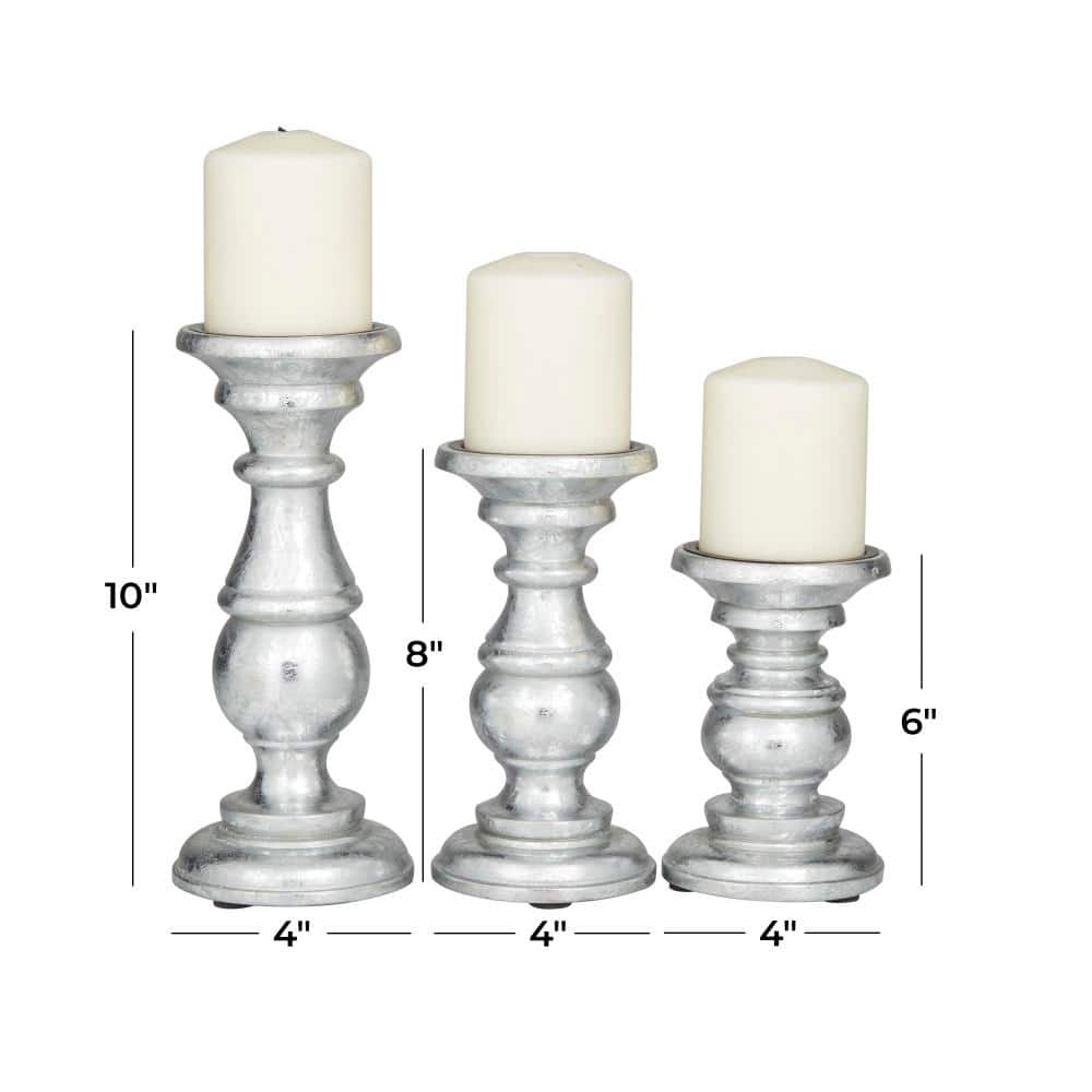Hollywood Glam Silver Mango Wood Pillar Candle Holders - Set of 3