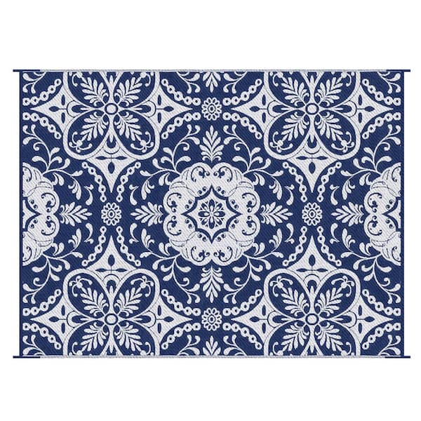 9 x 12 Blue Floral Indoor/Outdoor Area Rug
