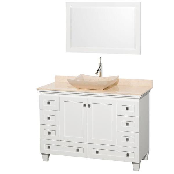 Wyndham Collection Acclaim 48 in. W Vanity in White with Marble Vanity Top in Ivory, Ivory Marble Sink and Mirror