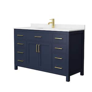Beckett 54 in. W x 22 in. D Single Vanity in Dark Blue with Cultured Marble Vanity Top in Carrara with White Basin