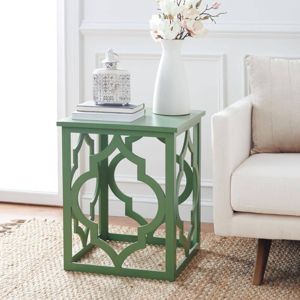 Milo Green Metal and Wood Quatrefoil End Table 26"