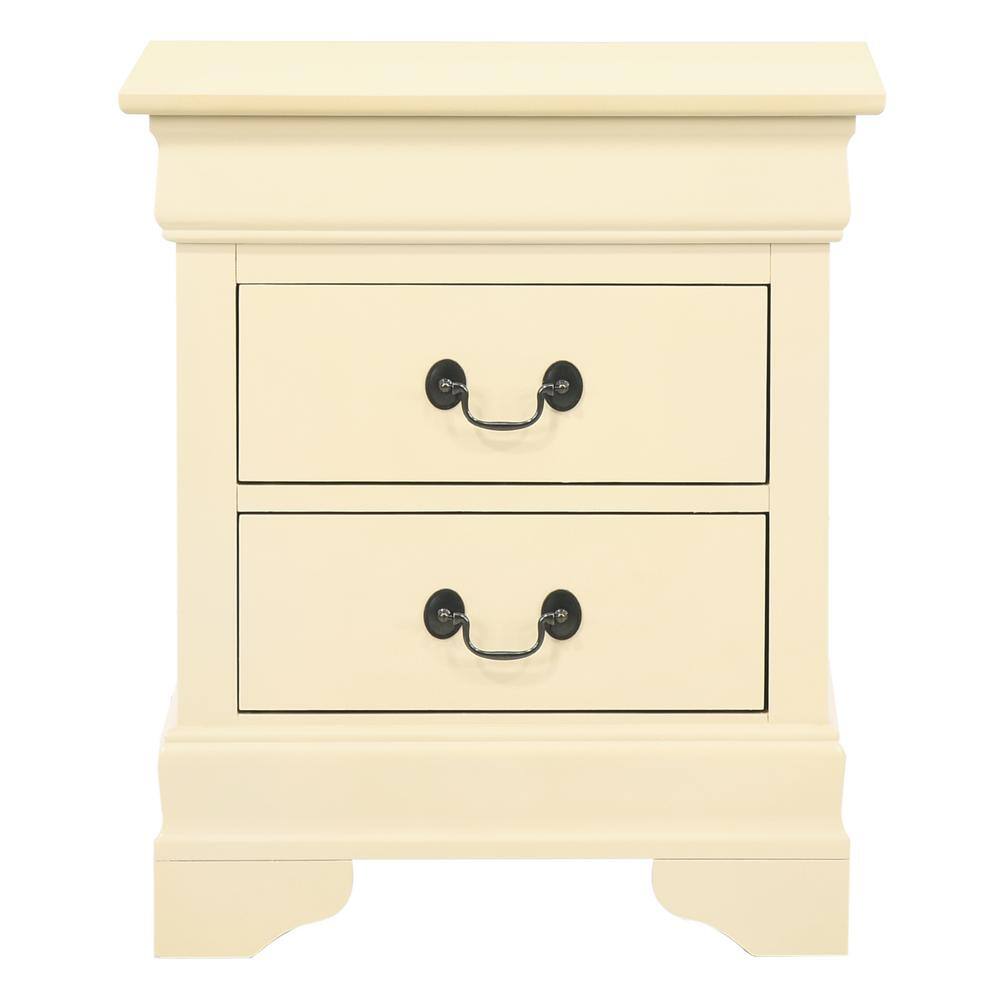 Beige Louis Philippe 2-Drawer Wooden Nightstand