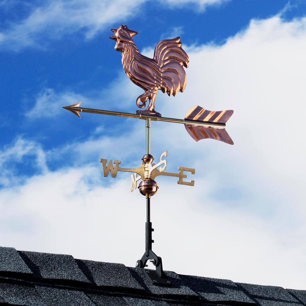 Copper Rooster Cottage Weathervane with Roof Mount