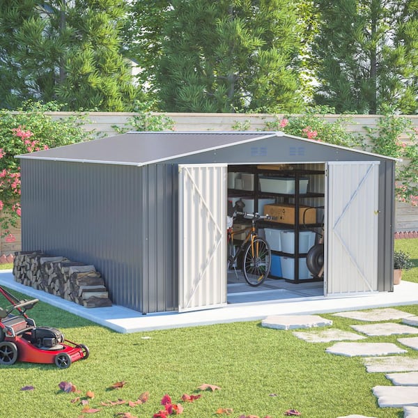 Ama pear Gray 12 ft. W x 14 ft. D Waterproof Outdoor Metal Storage