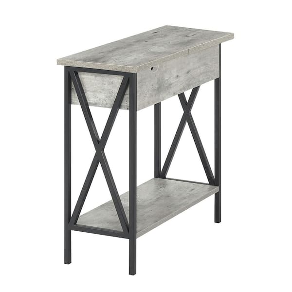 Convenience Concepts Tucson 11.25 in. Faux Birch 24 in. Rectangle Particle Board End Table with Flip Top and Charging Station