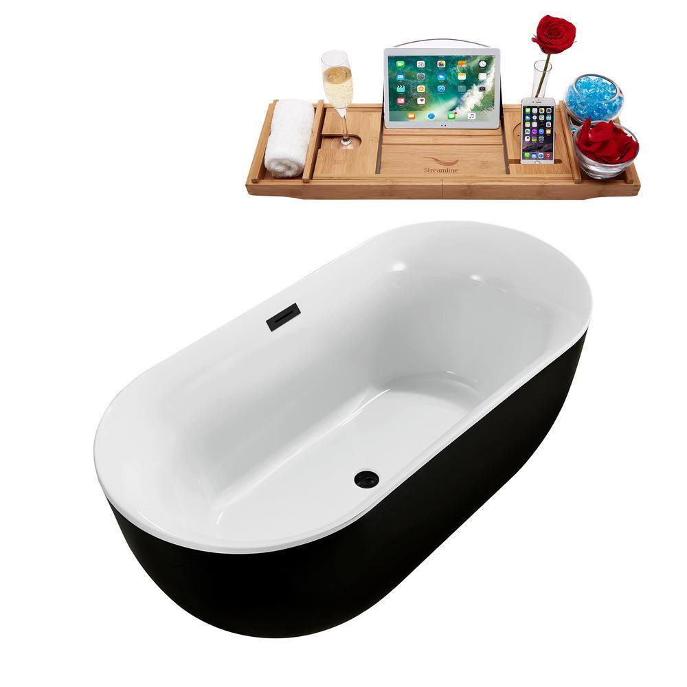 59'' Black and White Acrylic Freestanding Soaking Tub