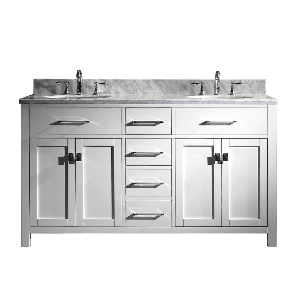 Virtu USA Caroline 60 in. W Bath Vanity in White with Marble Vanity Top