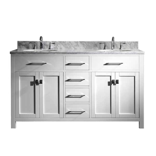 Virtu USA Caroline 60 in. W Bath Vanity in White with Marble Vanity Top in White with Round Basin