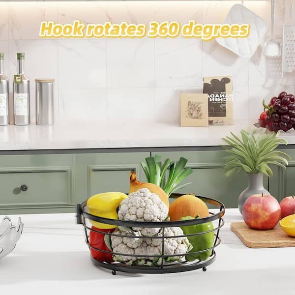 1 Piece Large Metal Wire Fruit Bowl Basket Open Ventilation Countertop Vegetable Snack Storage Stand Black Set