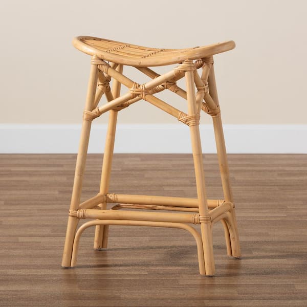 Elgon 26 in. Natural Low Back Rattan Counter Height Bar Stool