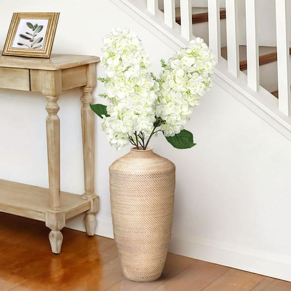 LIVING LUXURY 34 in. Deluxe Cream White Artificial Cone Hydrangea Flower Stem Spray (Set of 2)