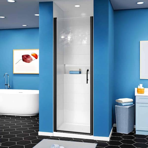 28-29.9 in. W x 72 in. H Matte Black Frameless Pivot Shower Door with 1/4 in. Thick Clear Tempered Glass