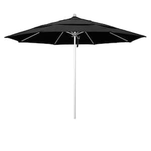 11 ft. Silver Aluminum Commercial Market Patio Umbrella with Fiberglass Ribs and Pulley Lift in Black Olefin
