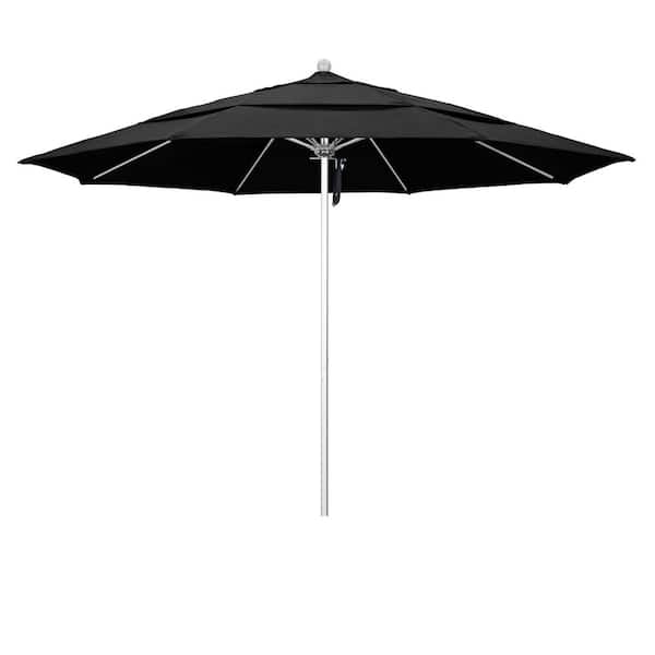 California Umbrella 11 ft. Silver Aluminum Commercial Market Patio Umbrella with Fiberglass Ribs and Pulley Lift in Black Olefin