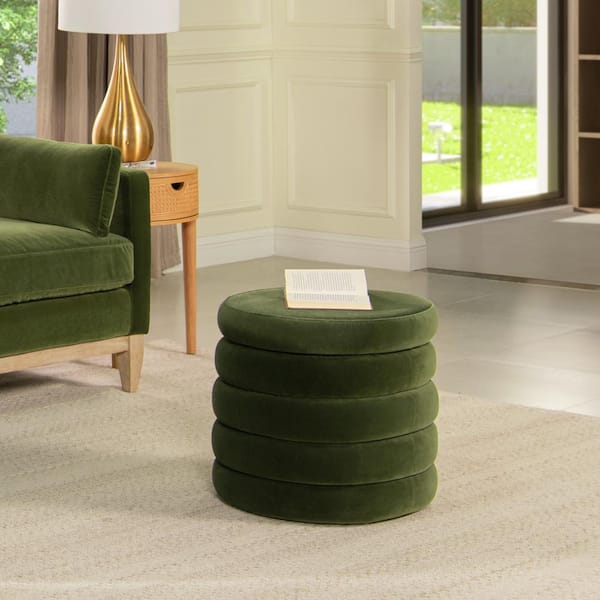 Jennifer Taylor Fuji 19 in. Upholstered Boucle Fabric Round Living Room Foot Rest Stool Storage Ottoman in Olive Green