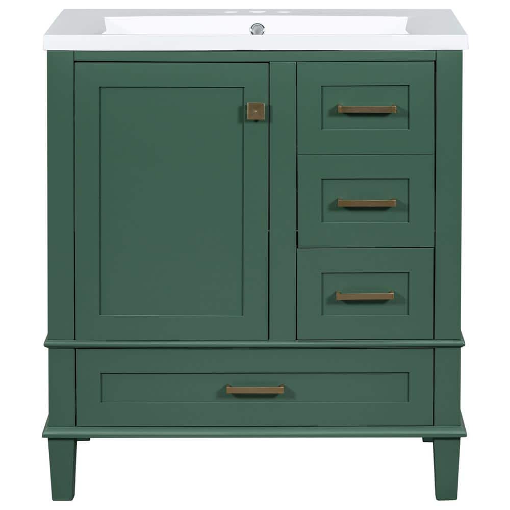 Modern 24 in. W x 18 in. D x 34 in. H Bath Vanity in Green with White Resin