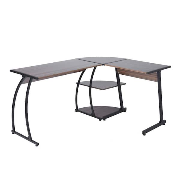 Homy Casa 57.9 in. Corner walnut Computer Desks with Storage