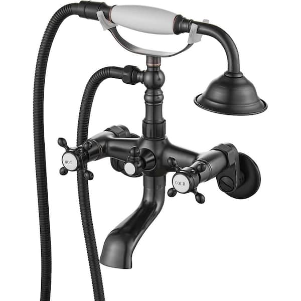 Unbranded Single-Handle Claw Foot Tub Faucet with 6 in. Center Adjustable Swing Arms Tub Mount Short Adapter in Oil Rubbed Bronze