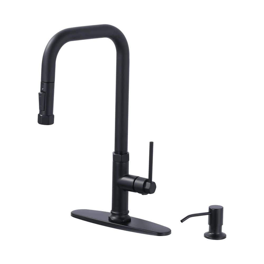 17 in. Single Handle Pull Down Sprayer Kitchen Faucet with 360° 2-Mode Spray and Soap Dispenser in Matte Black price history on PriceWatchPro