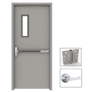 36 in. x 80 in. Gray Flush Exit with 5x20 VL Right-Hand Fireproof Steel Prehung Commercial Door with Welded Frame