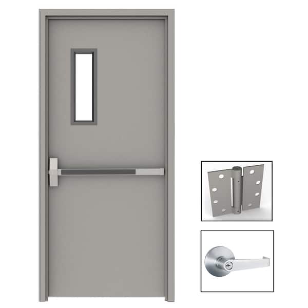 L.I.F Industries 36 in. x 80 in. Gray Flush Exit with 5x20 VL Right-Hand Fireproof Steel Prehung Commercial Door with Welded Frame