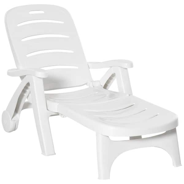 JimsMaison White Plastic Outdoor Lounge Chair with Folding and Adjustable Backrest XBABSCL01W The Home Depot