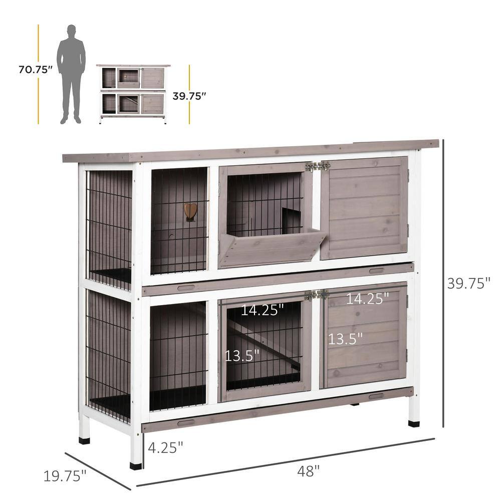 Gray and White Wooden 2-Tier Guinea Pig Cage with Slide-Out Tray