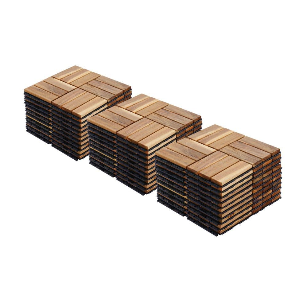 30-Piece Acacia Hardwood Interlocking Deck Tiles, 12 in. Outdoor Patio Checker Pattern Flooring Tiles in Yellow price history on PriceWatchPro