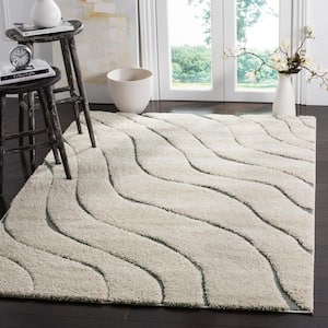 Florida Shag Cream/Gray 8 ft. x 10 ft. Striped Solid Area Rug