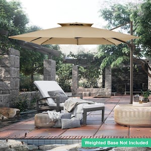 12 ft. x 12 ft. Square Two-Tier Top Rotation Outdoor Cantilever Patio Umbrella with Cover in Beige